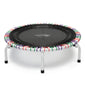 JumpSport 39 inch PRO trampoline model FLORA with a white frame and pink, purple, and green cords laying flat