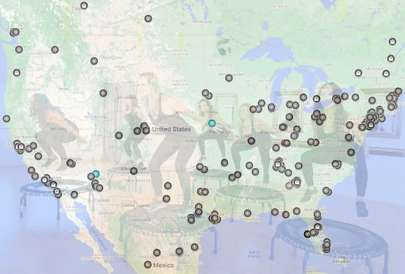 Map overlay of JumpSport clubs across North America