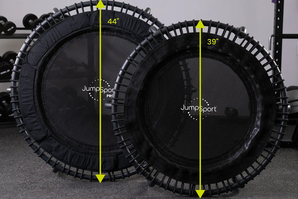 44 inch and 39 inch trampolines compared side by side